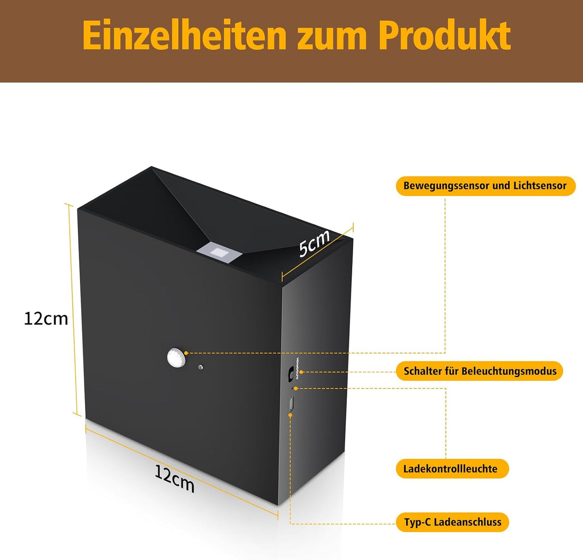 Suright Akku Wandleuchte Mit Bewegungsmelder, LED Aufladbare Wandleuchte Innen Mit 3 Modi (AUTO/AUS/EIN), 3000K Warmweiß Wandlampe Kabellos Für Treppe, Flur, Wohnzimmer, Schlafzimmer, Garage, Schwarz
