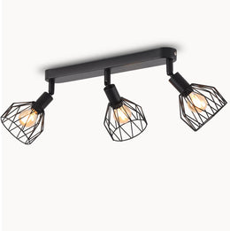 ANWIO Deckenstrahler 3 Flammig Schwarz, Vintage Deckenlampe E14 Drehbar,Deckenstrahler 3 Spots, Deckenlampe LED, Lampe Wohnzimmer, Küchenlampe Decke (Ohne Glühbirnen) EUC-EA190813-14-03RB-1U