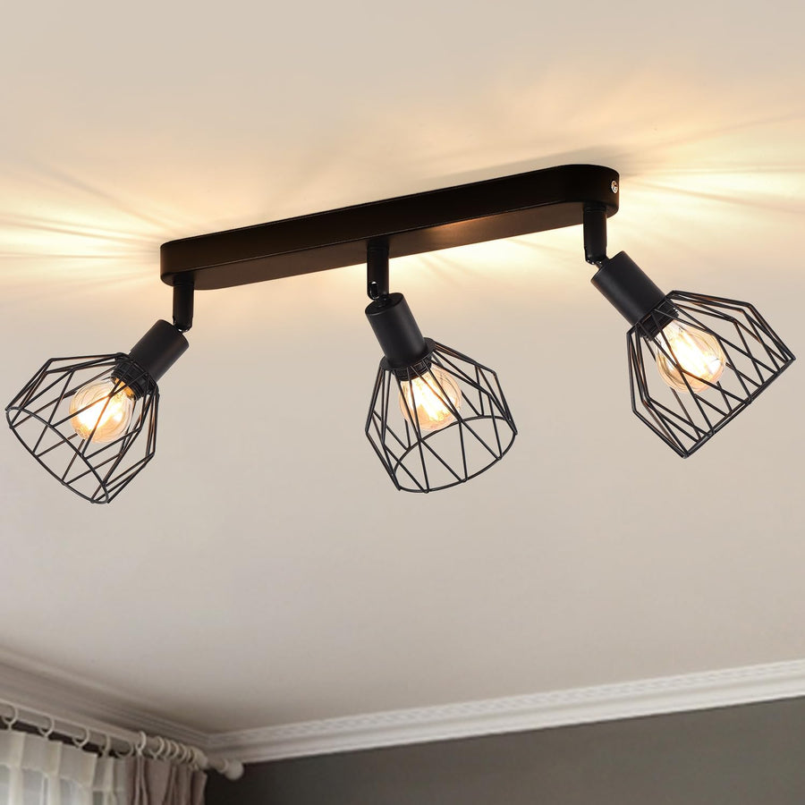 ANWIO Deckenstrahler 3 Flammig Schwarz, Vintage Deckenlampe E14 Drehbar,Deckenstrahler 3 Spots, Deckenlampe LED, Lampe Wohnzimmer, Küchenlampe Decke (Ohne Glühbirnen) EUC-EA190813-14-03RB-1U