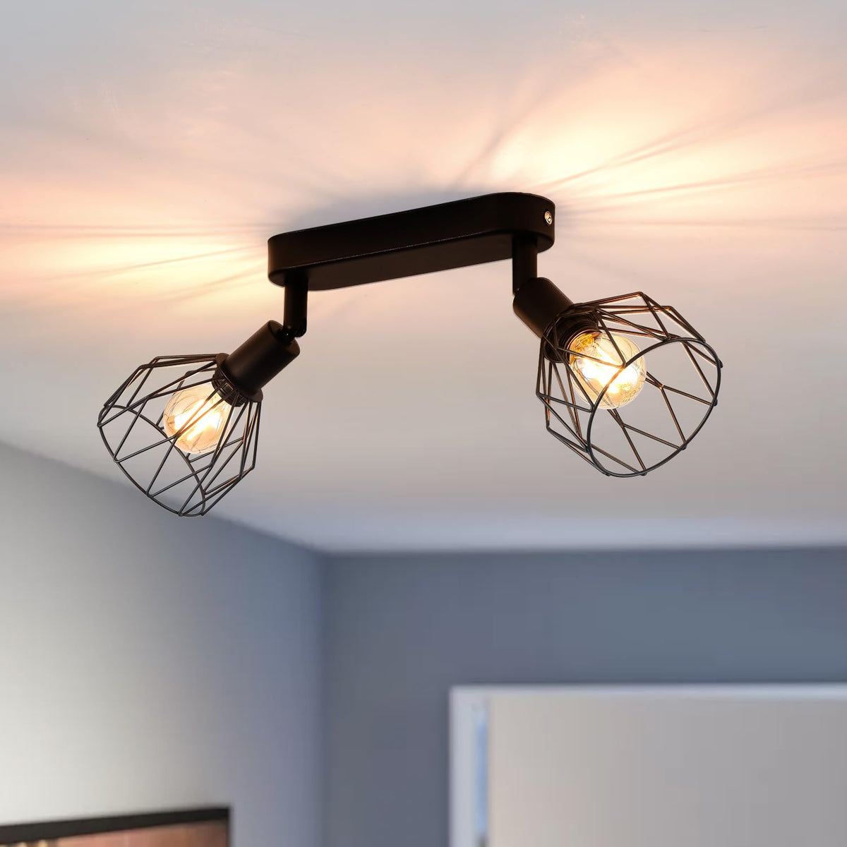 ANWIO Deckenstrahler 3 Flammig Schwarz, Vintage Deckenlampe E14 Drehbar,Deckenstrahler 3 Spots, Deckenlampe LED, Lampe Wohnzimmer, Küchenlampe Decke (Ohne Glühbirnen) EUC-EA190813-14-03RB-1U