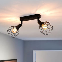 ANWIO Deckenstrahler 3 Flammig Schwarz, Vintage Deckenlampe E14 Drehbar,Deckenstrahler 3 Spots, Deckenlampe LED, Lampe Wohnzimmer, Küchenlampe Decke (Ohne Glühbirnen) EUC-EA190813-14-03RB-1U