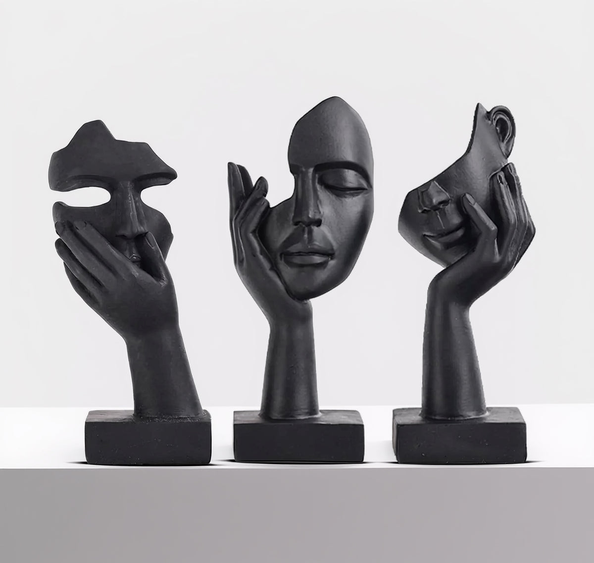 Schwarze Heimdekoration Akzentkunst Frau Gesicht Statue Sammlerstück Statue Für Modernes Zuhause Wohnzimmer Bücherregal Schwarz Schreibtisch Dekor 3-Teiliges Set