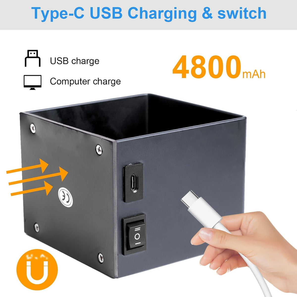 K-Bright Akku Wandleuchte Mit Bewegungsmelder Innen LED Wandlampe Batteriebetrieben Mit Schalter,5W USB Aufladbare Wandbeleuchtung Magnetische Flurlampe, Für Schlafzimmer Wohnzimmer Treppe,Anthrazit