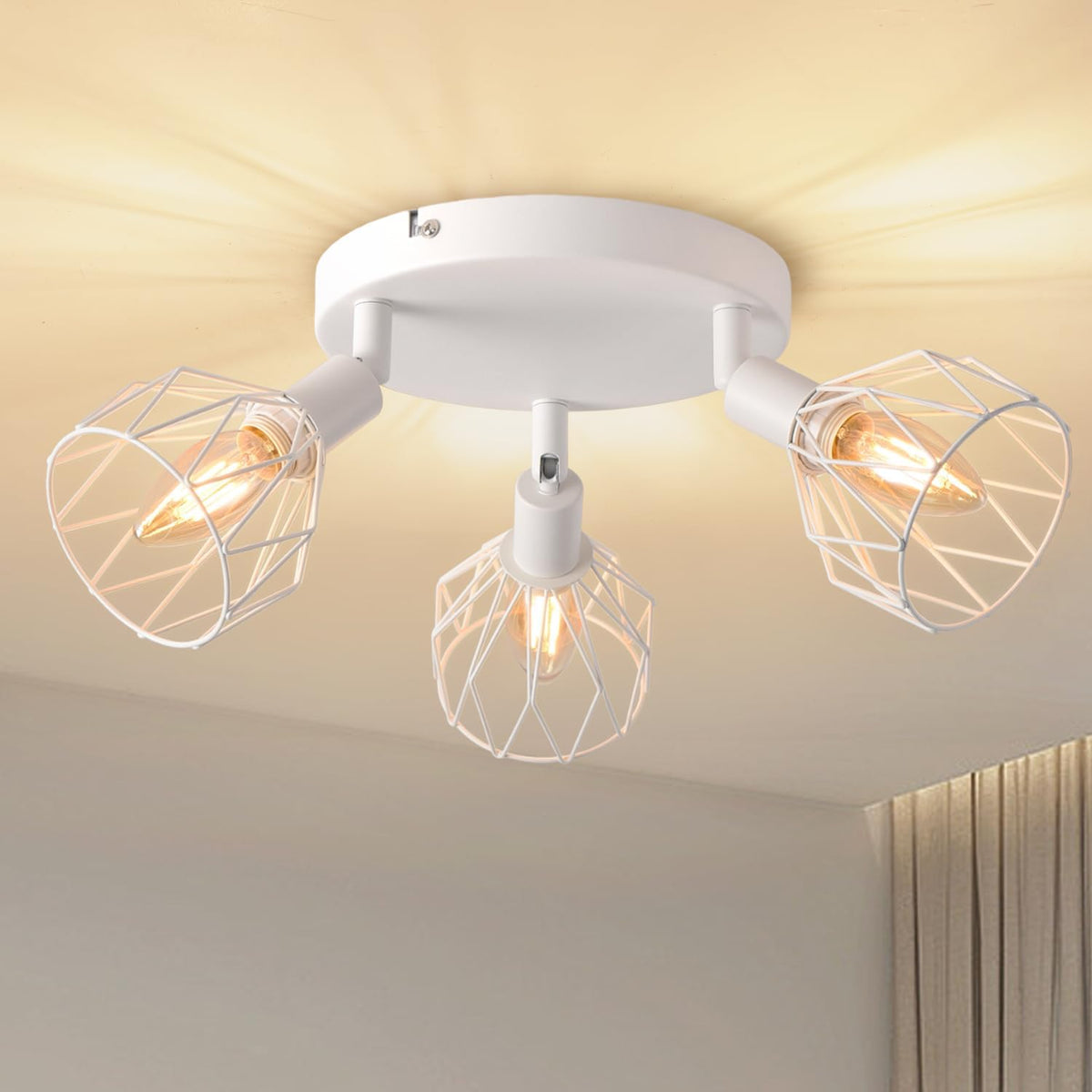 ANWIO Deckenstrahler 3 Flammig Schwarz, Vintage Deckenlampe E14 Drehbar,Deckenstrahler 3 Spots, Deckenlampe LED, Lampe Wohnzimmer, Küchenlampe Decke (Ohne Glühbirnen) EUC-EA190813-14-03RB-1U