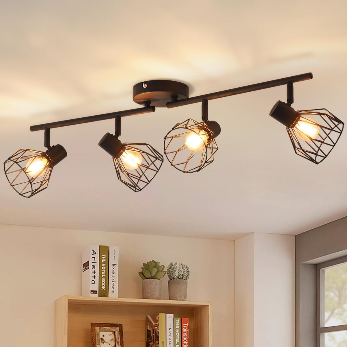 ANWIO Deckenstrahler 3 Flammig Schwarz, Vintage Deckenlampe E14 Drehbar,Deckenstrahler 3 Spots, Deckenlampe LED, Lampe Wohnzimmer, Küchenlampe Decke (Ohne Glühbirnen) EUC-EA190813-14-03RB-1U