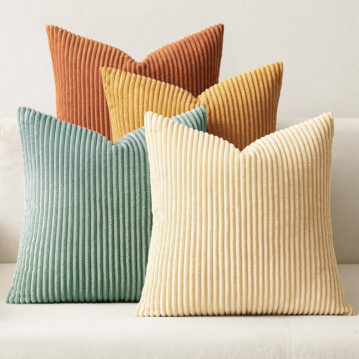 MIULEE Kissenbezug 40X40 4Er Set Kordsamt Weiche Kissenhülle Dekorative Sofakissen Quadratische Dekokissen Zierkissenbezug Gestreifte Kissenbezüge Für Wohnzimmer Forest Green Series