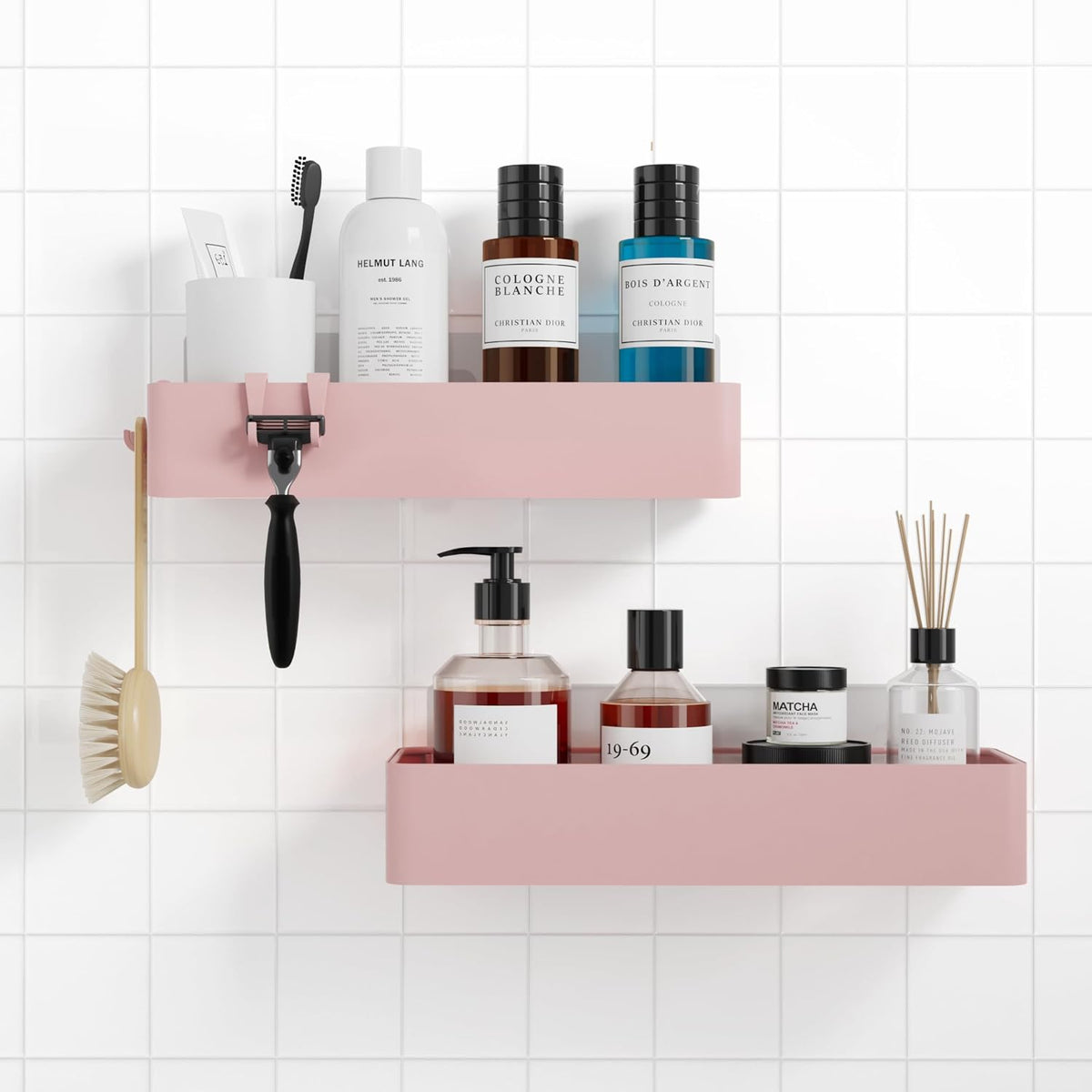 Duschablage Ohne Bohren - 2 Stück Rostfreie Badezimmer Organizer, Schnell Trocknende Badregal Ohne Bohren Mit Großer Kapazität, Langlebige Shampoo Halterung Für Duschel, Large, Weiß, Schwarz