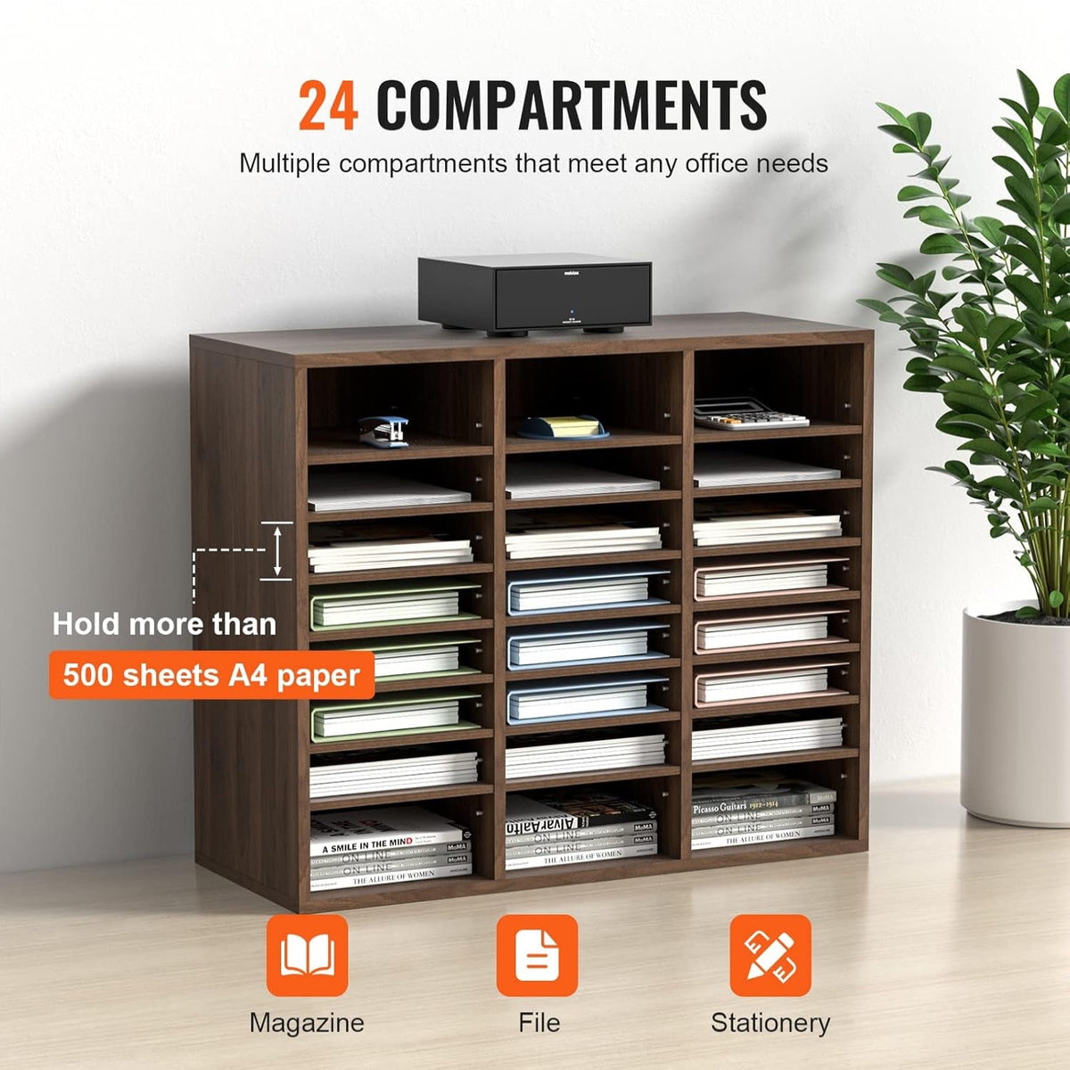 VEVOR Briefablage 24 Fächer Organizer Aus MDF, Dokumentenablage Vintage Braun 737 X 305 X 620 Mm, Ablagefächer Desktop-Aktenhalter Dokumentenlager, Dokumentenhalter Zu Hause, Im Büro, Im Klassen Usw.