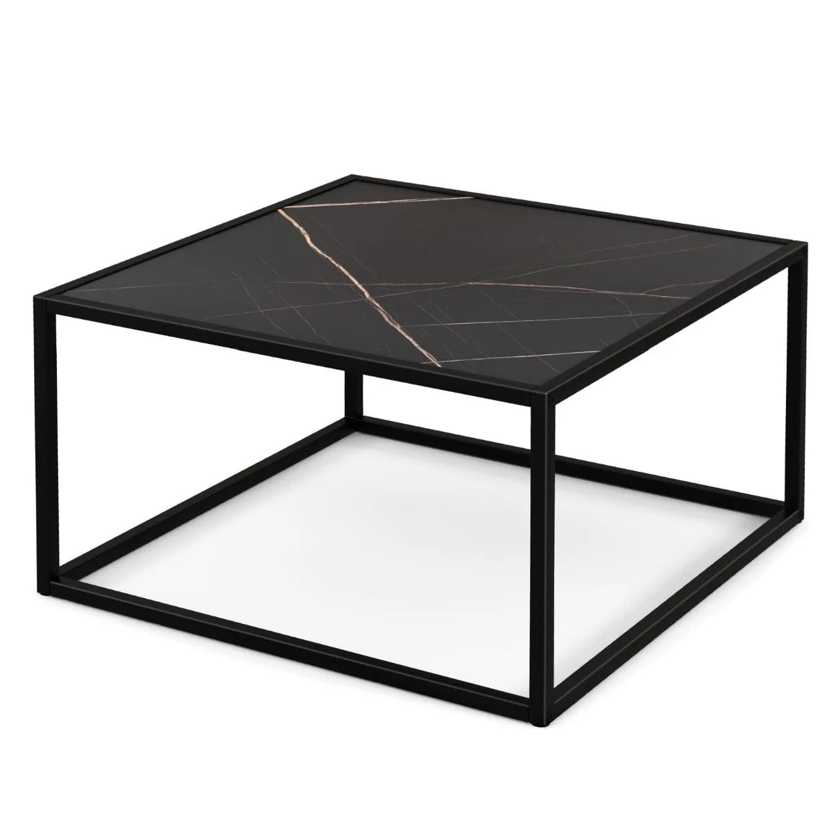 Couchtisch Marmor Optik Rechteckiger Kaffeetisch Mit Tischplatte Aus Kunstmarmor 70 X 70 X 40 Cm Schwarz