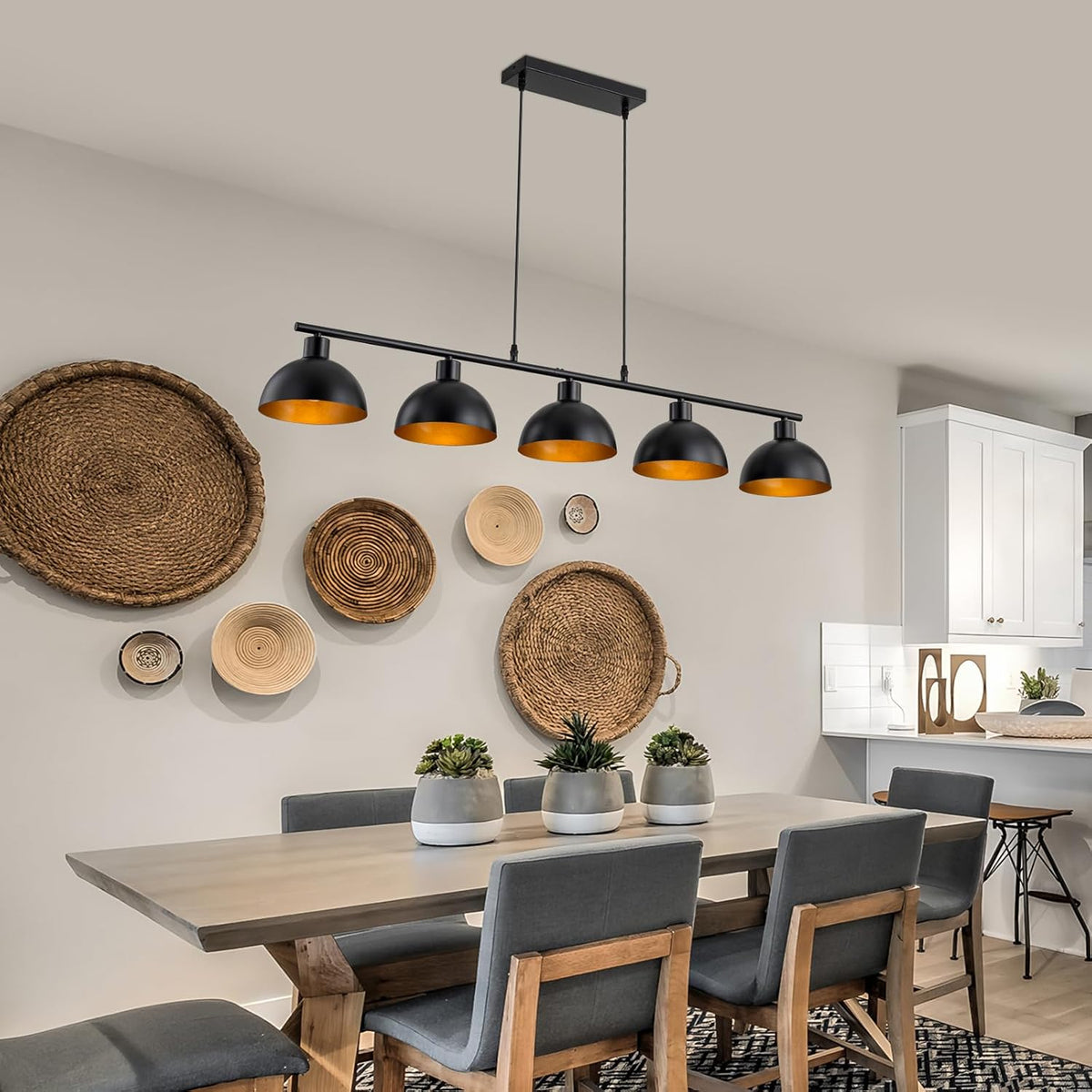 WILON Pendelleuchte Esstisch Schwarz,Esszimmerlampe Hängend 4 Flammig,Vintage Pendelleuchte Im Industrial Design, Metall Lampenschirm Hängelampe, Wohnzimmerlampe Decke Hängend (Ohne Lichtquelle)