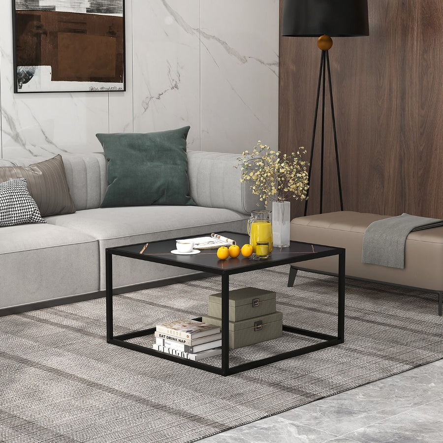 Couchtisch Marmor Optik Rechteckiger Kaffeetisch Mit Tischplatte Aus Kunstmarmor 70 X 70 X 40 Cm Schwarz