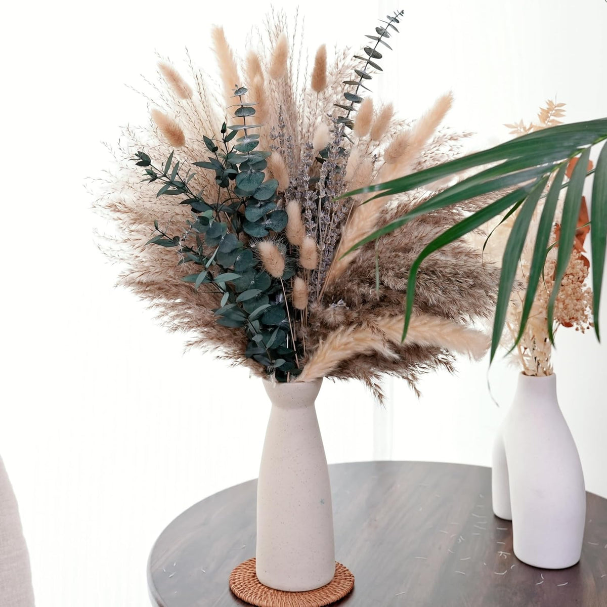 Pampasgras Deko - Tägliche Esszimmertisch Deko - Tischdeko & Trockenblumen Grünpampasgras Klein Für Wohnzimmer, Deko Blumen Künstlich & Sommer Wohnung Deko Im Boho Stil, Eucalyptus