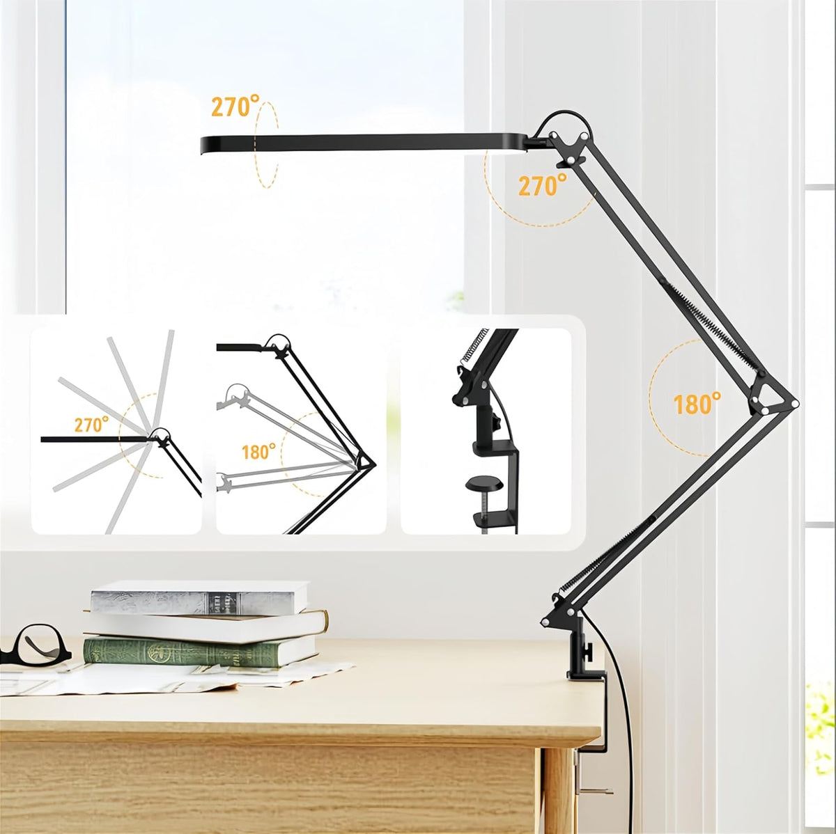 SKYLEO Schreibtischlampe LED – Schreibtischlampe Klemmbar 1300LM – 5 Farbmodi X 11 Helligkeitsstufen – Verstellbarer Schwenkarm – Timmer Und Speicherfunktion – 12W Desk Lamp – Schwarz