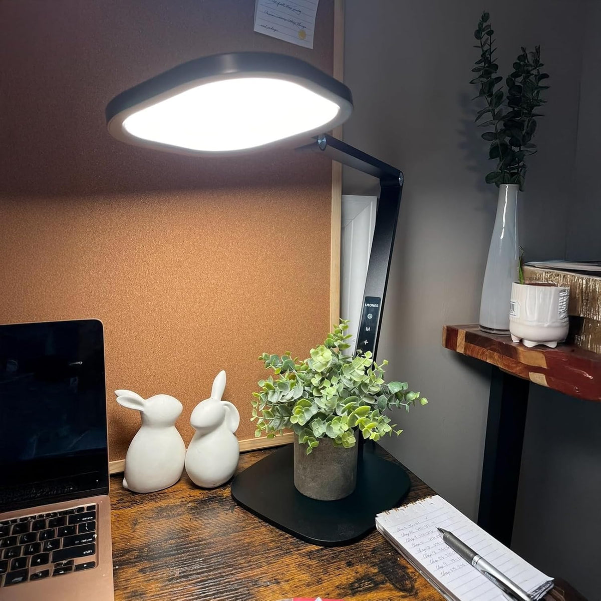 Litones Schreibtischlampe LED Dimmbare, Augenschutz Tageslichtlampe Schreibtisch Mit 3 Farbmodi Und Touch-Steuerung/Memory-Funktion,15W Schwenkarm Bürolampe Mit Stecker,Schwarz