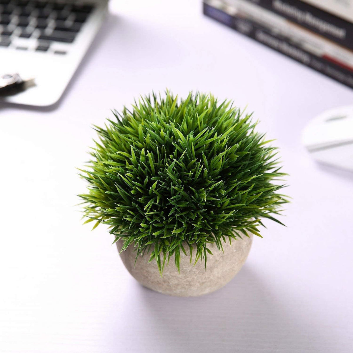 T4U Künstliche Pflanzen Grün Graspflanzen Kunstpflanze Mit Grauen Topf, Klein Kunstpflanze Sukkulenten Künstlich Deko Fake Plant Für Hochzeit Büro Zuhause Wohnung Dekoration, Grün 3Er Set