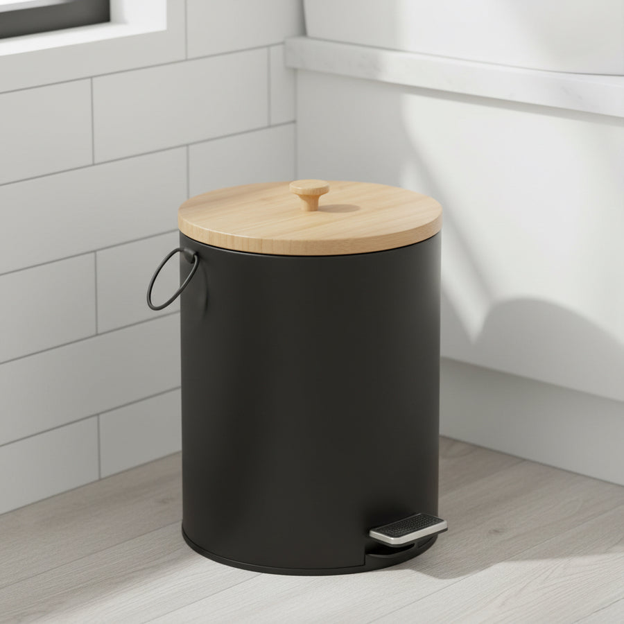 GREELUE 5L Kosmetikeimer Metall, Badezimmer Mülleimer Mit Deckel, Mülleimer Bad Mit Absenkautomatik (Soft Close) (Schwarz 5L)