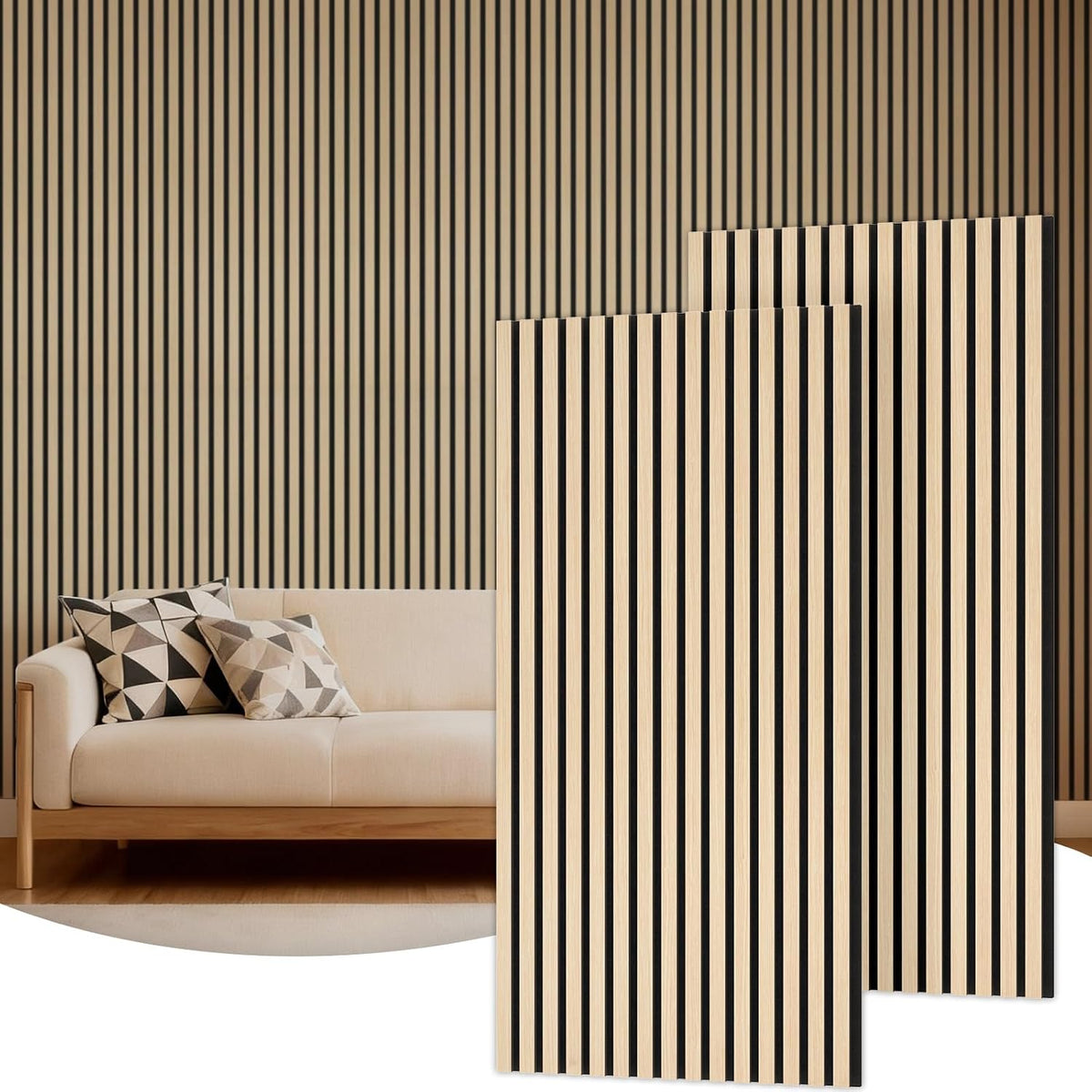 TONOR Akustikpaneele Holz, 4 Stück 120 X 60Cm - 2,88M² Wandpaneele Holz Holzpaneele Wand Als Schallschutzplatten, Wandverkleidung Holzoptik Für Wanddeko Wohnzimmer, Büro, Küche, Eiche