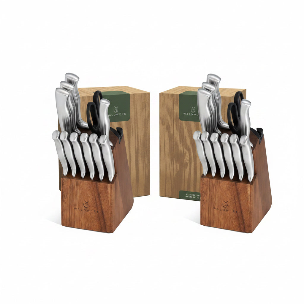WALDWERK Küchenhelfer Set Aus Holz - 9-Teilig Mit Grillzange, Schneebesen, Pfannenwender, Löffel Und Nudelschöpfer - Kochutensilien