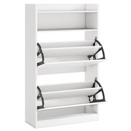 Schuhschrank Mit 2 Klappfächern Schlankes Verstecktes Holz-Schuhregal Weiß/Rustikale Holzoptik