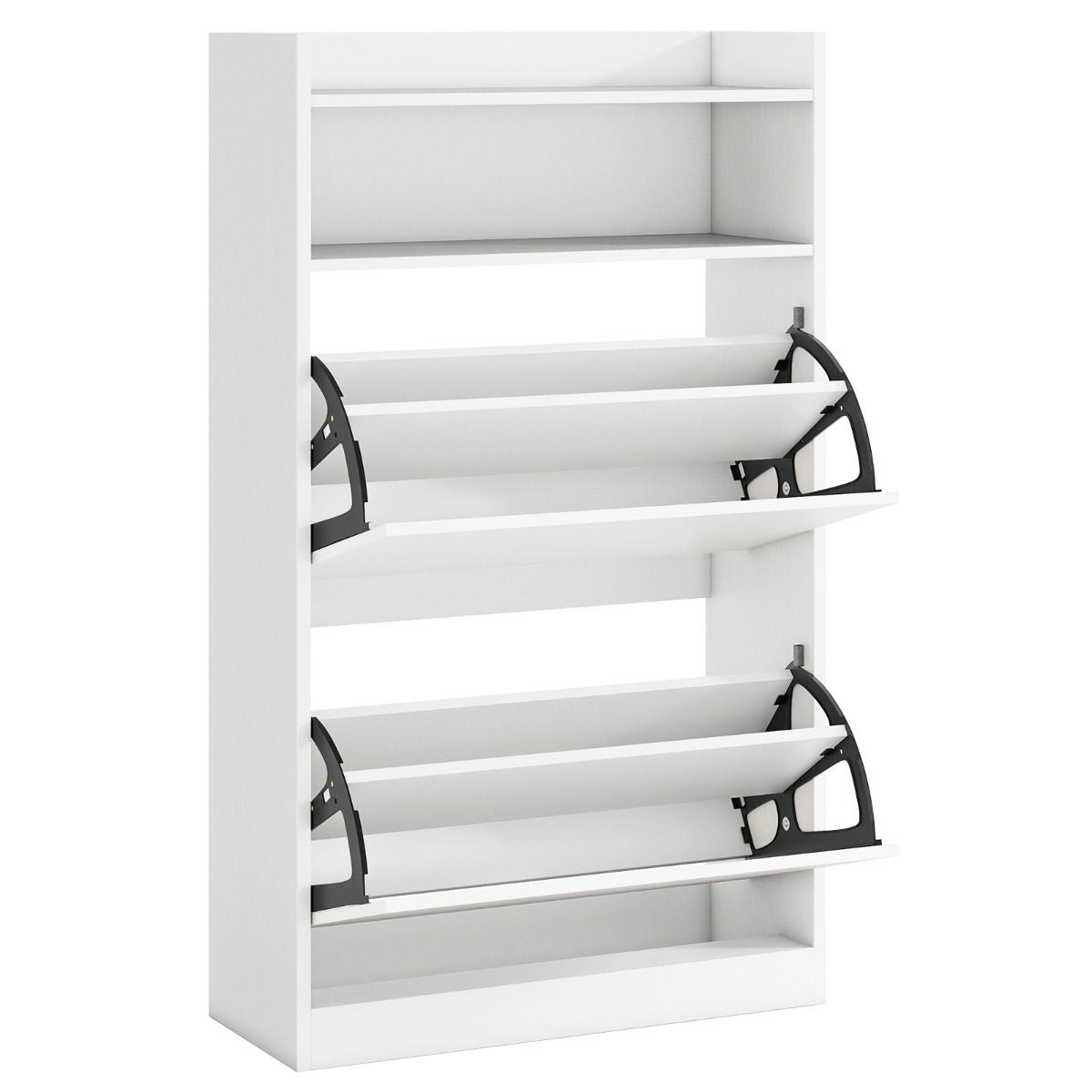 Schuhschrank Mit 2 Klappfächern Schlankes Verstecktes Holz-Schuhregal Weiß/Rustikale Holzoptik