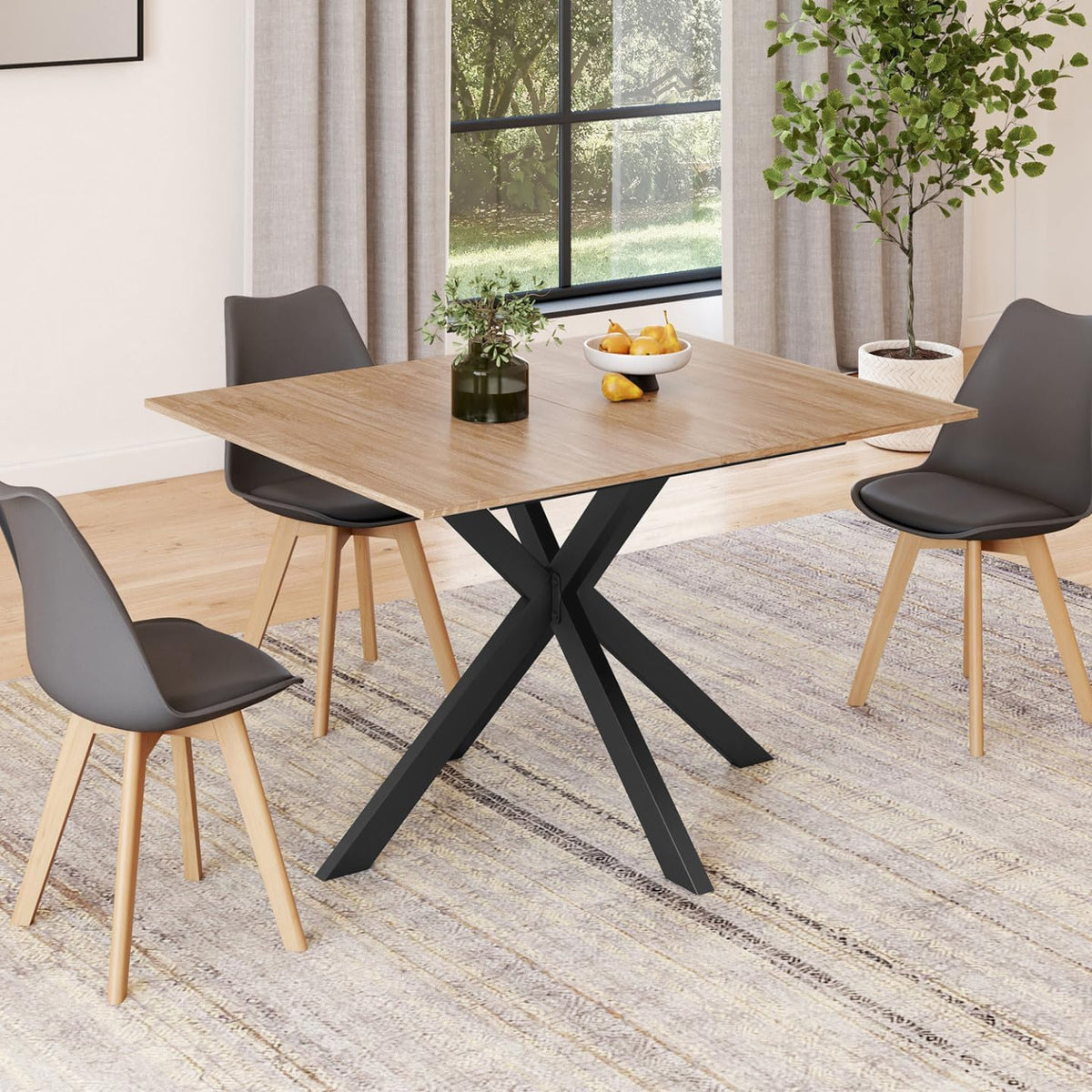 Idmarket - Ausziehbarer Esstisch Rechteck ALIX 4-8 Personen Spinnenbein Holz Und Schwarz 120-160 Cm