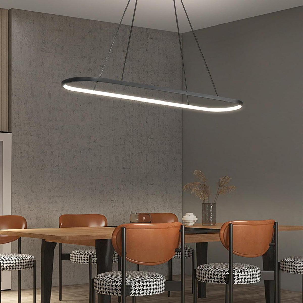Pendelleuchte Esstisch Oval LED Lampe Dimmbare Hängelampe Mit Fernbedienung, Esstischlampe Hängend Kronleuchter Für Küche Büro Pendellampe Höhenverstellbar(Schwarz,90Cm/35.4″)