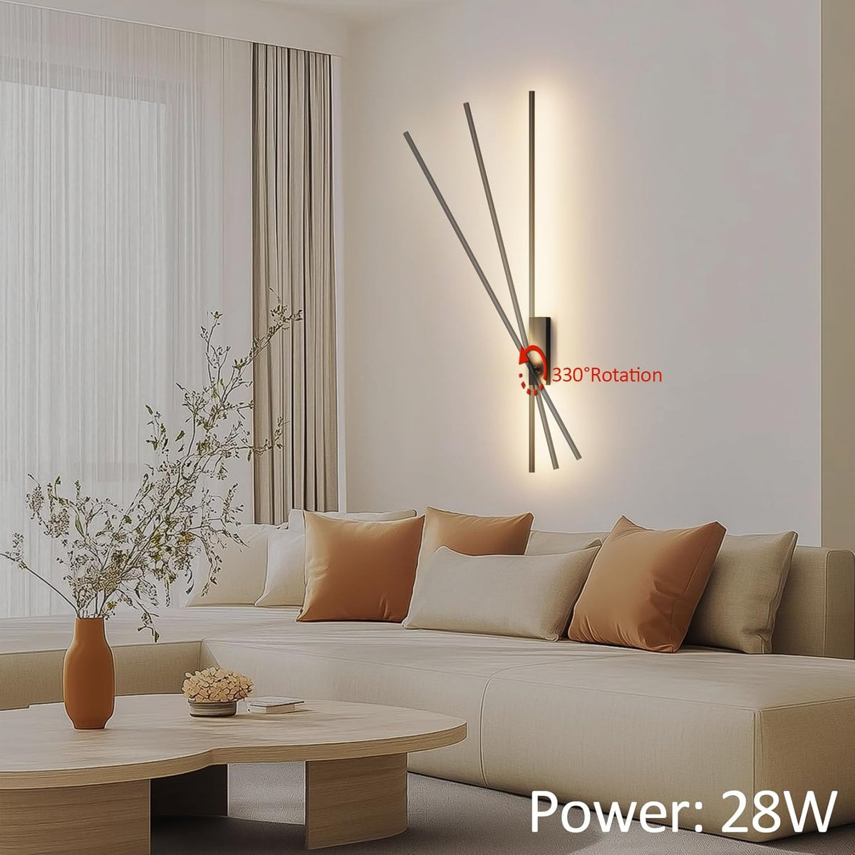 2 Stück LED Wandleuchte Mit Fernbedienung Schwarz - 100CM, 28W 330° Schwenkbar, 3000K-6000K, Mit Dimm- Und Timing-Funktionen, Für Wohnzimmer, Schlafzimmer, Flur, Küche