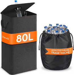 Lifewit 100L Pfandflaschen Sammelbehälter Mit Deckel, Groß Pfandflaschen Aufbewahrung, Behälter Leergut & Altglas Aufbewahrung, Flaschensammler Mit Loch Küche Abstellraum Flaschentasche, Dunkelgrau