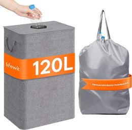 Lifewit 100L Pfandflaschen Sammelbehälter Mit Deckel, Groß Pfandflaschen Aufbewahrung, Behälter Leergut & Altglas Aufbewahrung, Flaschensammler Mit Loch Küche Abstellraum Flaschentasche, Dunkelgrau