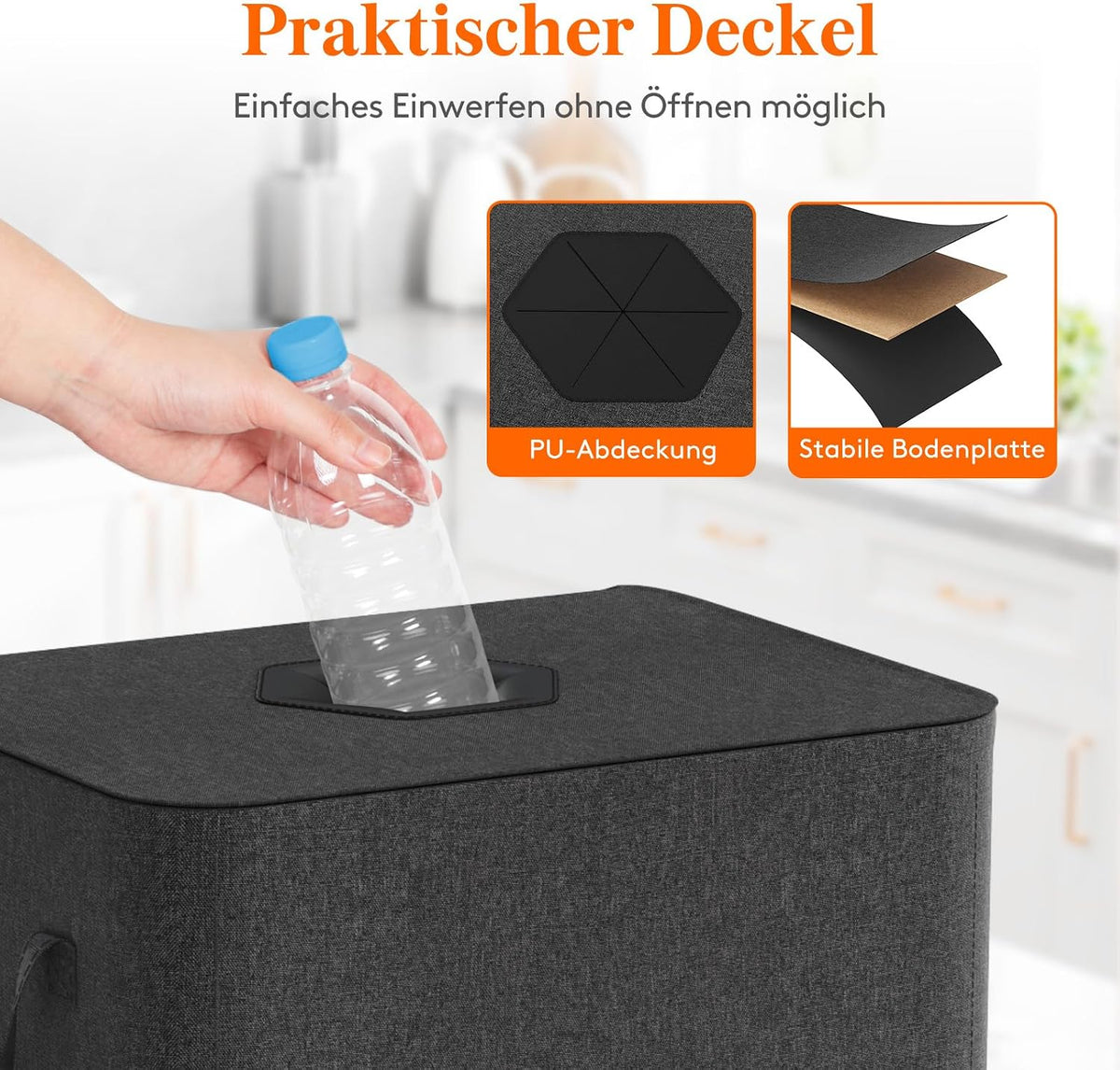 Lifewit 100L Pfandflaschen Sammelbehälter Mit Deckel, Groß Pfandflaschen Aufbewahrung, Behälter Leergut & Altglas Aufbewahrung, Flaschensammler Mit Loch Küche Abstellraum Flaschentasche, Dunkelgrau