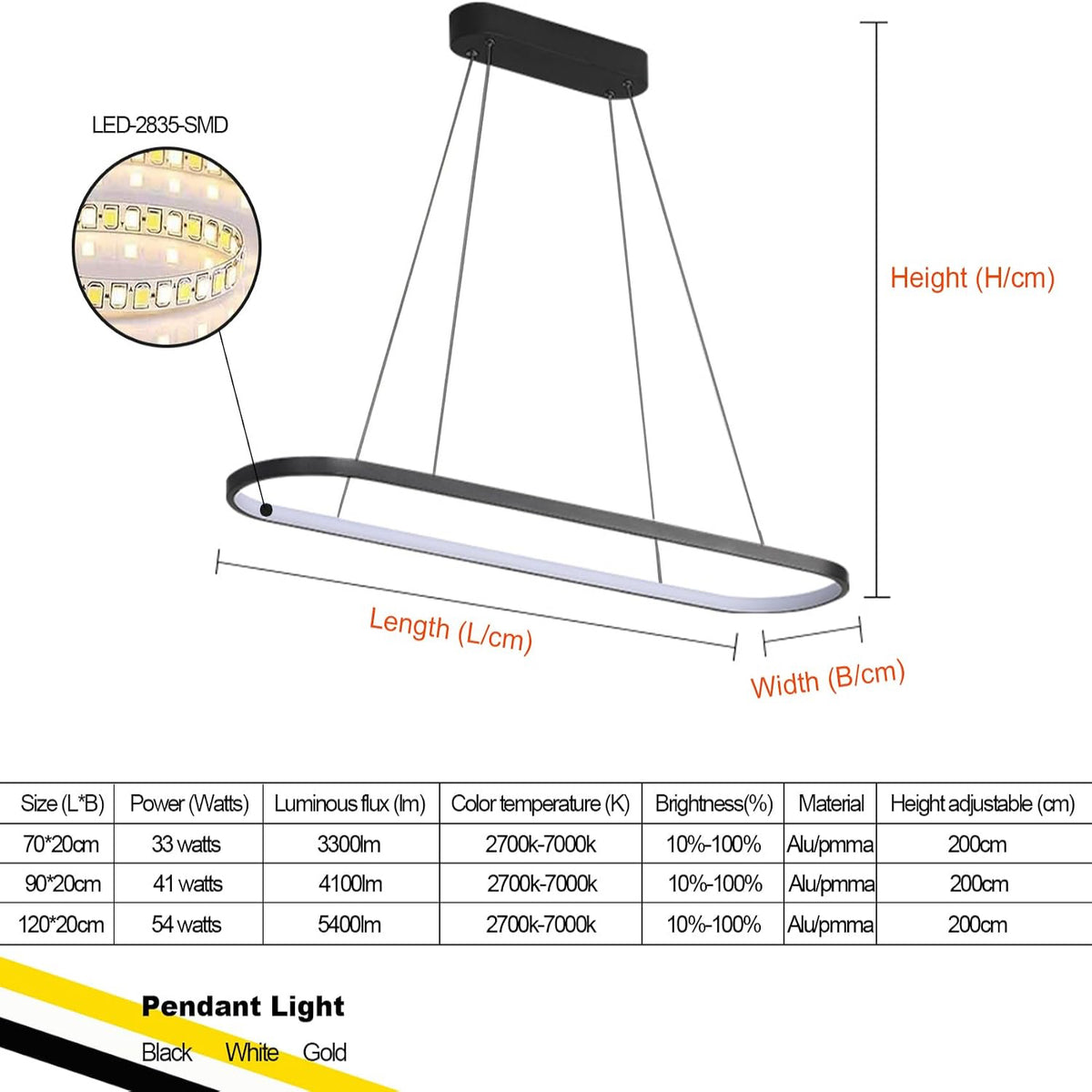 Pendelleuchte Esstisch Oval LED Lampe Dimmbare Hängelampe Mit Fernbedienung, Esstischlampe Hängend Kronleuchter Für Küche Büro Pendellampe Höhenverstellbar(Schwarz,90Cm/35.4″)
