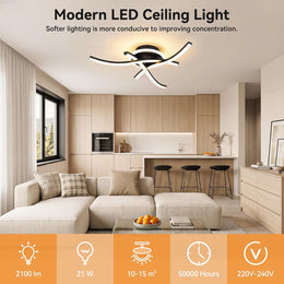 4760708 LED Deckenleuchte Moderne 21W, 3000K/4500K/6500K Deckenlampe LED 2100Lm CRI≥80, LED Lampe Für Wohnzimmer, Schlafzimmer, Büro, Küche Und Flur Mit Memory Funktion Schwarz