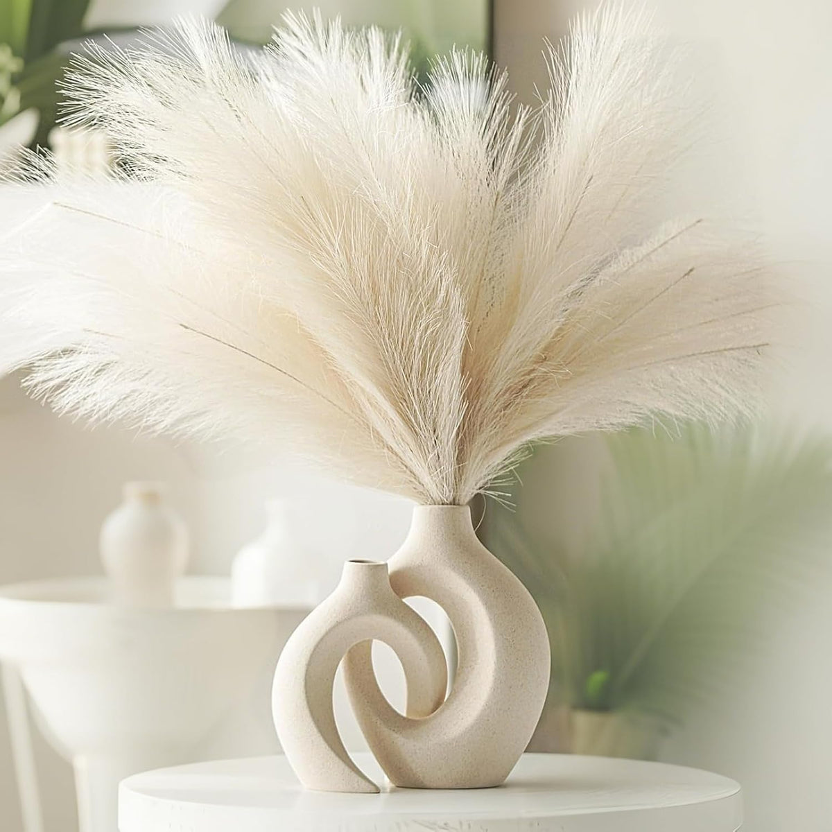 Keramik Vase, SUKIYPO 2Er Set Hohle Beige Moderne Vasen Für Nordisches, Vasen Deko, Ästhetische Boho Blumenvase Für Zuhause, Wohnzimmer, Büro, Bauernhaus, Couchtisch Dekoration