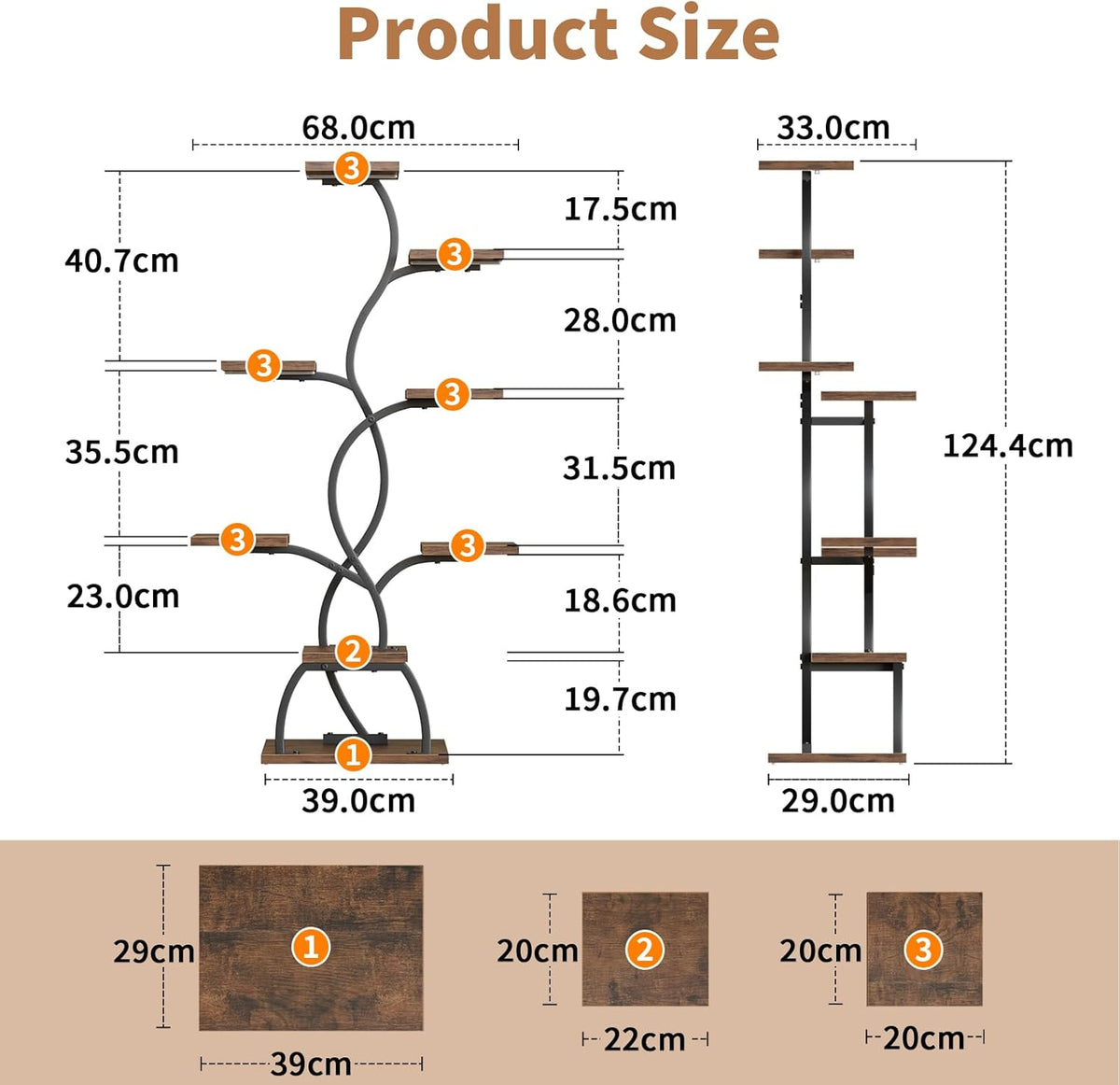 BACEKOLL Pflanzenständer Mit Wachstumslicht - 8 Ebenen Blumenständer 124Cm Metall Holz Pflanzenregal - Innen & Außen Blumentreppe - Dekoratives Schwarz Blumenregal Für Indoor Garten Balkon