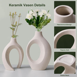 Keramik Vase, SUKIYPO 2Er Set Hohle Beige Moderne Vasen Für Nordisches, Vasen Deko, Ästhetische Boho Blumenvase Für Zuhause, Wohnzimmer, Büro, Bauernhaus, Couchtisch Dekoration