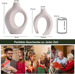 Keramik Vase, SUKIYPO 2Er Set Hohle Beige Moderne Vasen Für Nordisches, Vasen Deko, Ästhetische Boho Blumenvase Für Zuhause, Wohnzimmer, Büro, Bauernhaus, Couchtisch Dekoration