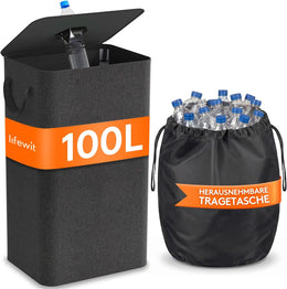 Lifewit 100L Pfandflaschen Sammelbehälter Mit Deckel, Groß Pfandflaschen Aufbewahrung, Behälter Leergut & Altglas Aufbewahrung, Flaschensammler Mit Loch Küche Abstellraum Flaschentasche, Dunkelgrau