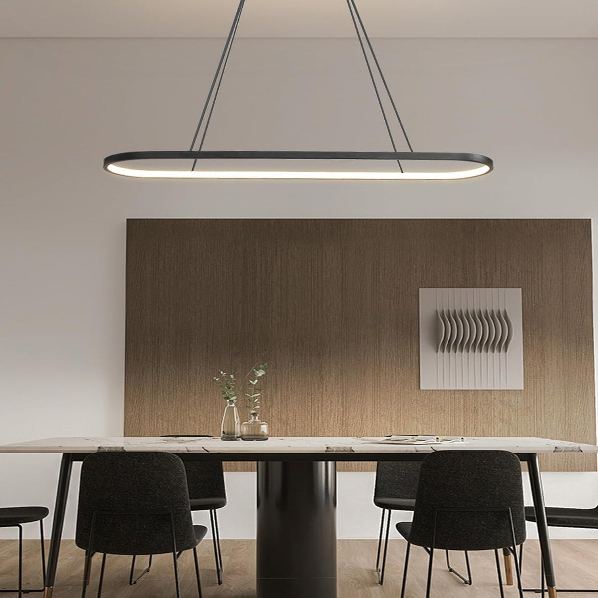 Pendelleuchte Esstisch Oval LED Lampe Dimmbare Hängelampe Mit Fernbedienung, Esstischlampe Hängend Kronleuchter Für Küche Büro Pendellampe Höhenverstellbar(Schwarz,90Cm/35.4″)