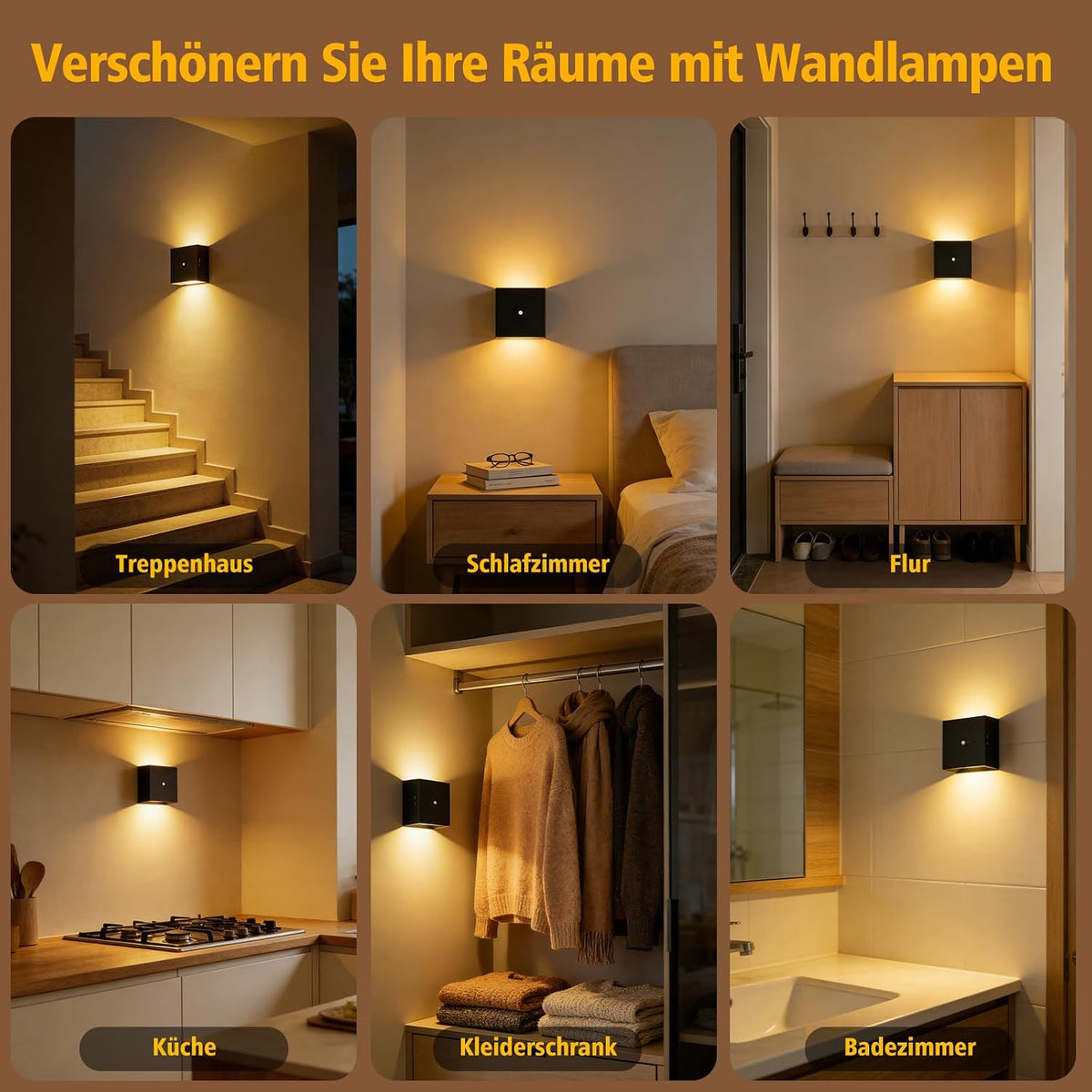 Suright Akku Wandleuchte Mit Bewegungsmelder, LED Aufladbare Wandleuchte Innen Mit 3 Modi (AUTO/AUS/EIN), 3000K Warmweiß Wandlampe Kabellos Für Treppe, Flur, Wohnzimmer, Schlafzimmer, Garage, Schwarz