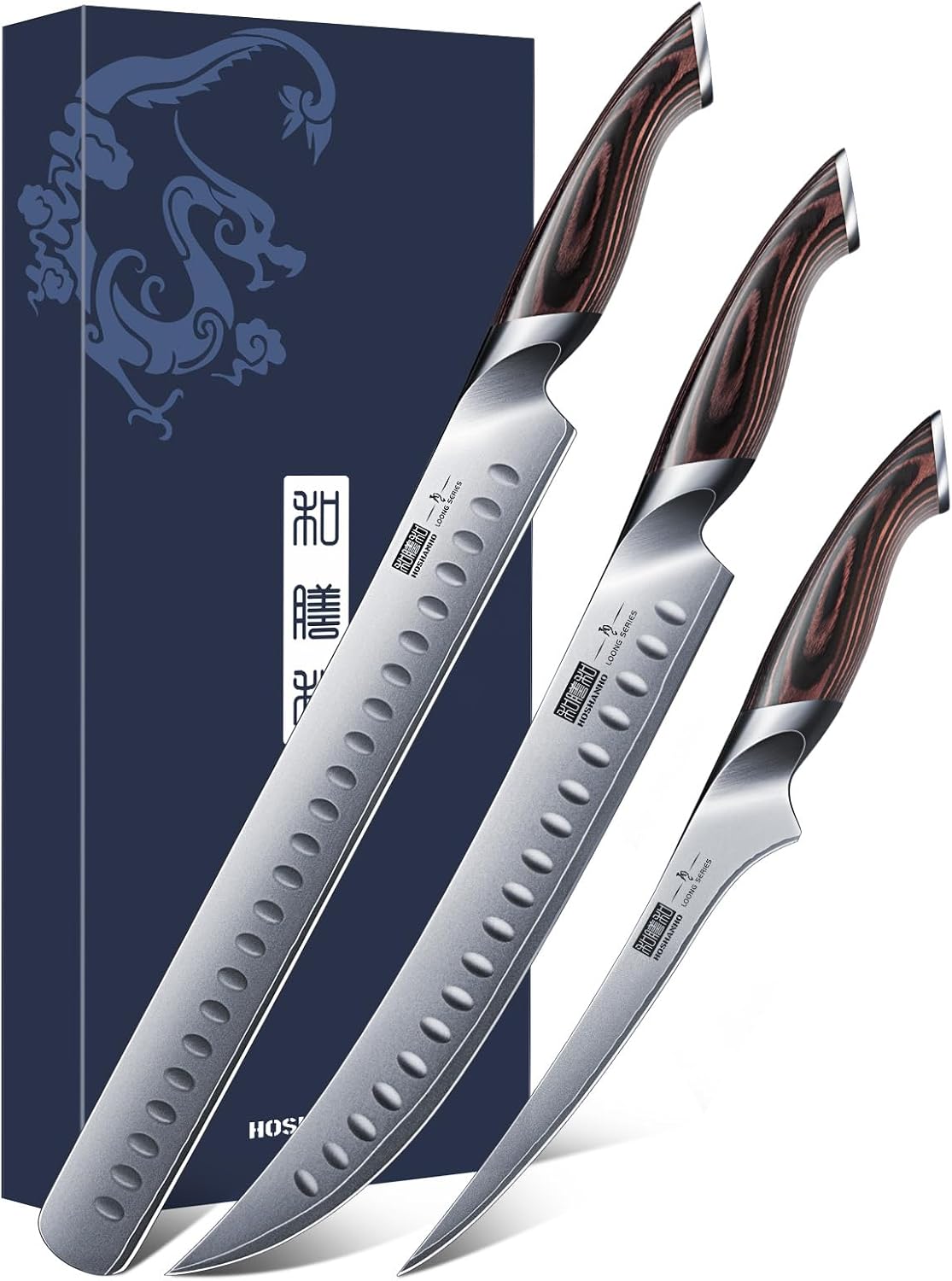 HOSHANHO Messerblockset 7-Teiliges, Professionelles Küchenmesser Set Aus Edelstahl Mit Hohem Kohlenstoffgehalt, Ultrascharfes Kochmesserset Mit Ergonomischen Griffen Aus Pakkaholz