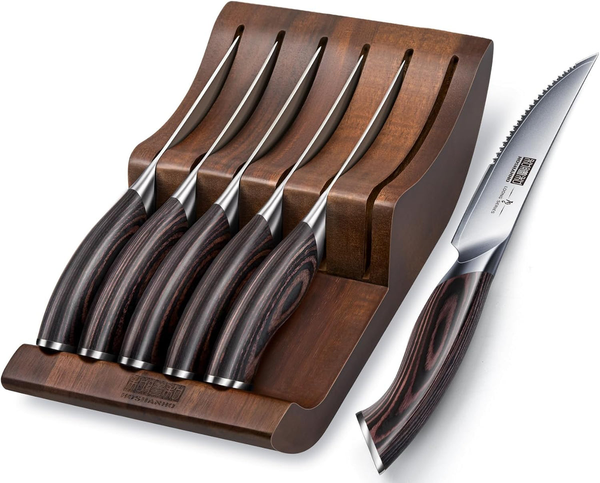 HOSHANHO Messerblockset 7-Teiliges, Professionelles Küchenmesser Set Aus Edelstahl Mit Hohem Kohlenstoffgehalt, Ultrascharfes Kochmesserset Mit Ergonomischen Griffen Aus Pakkaholz