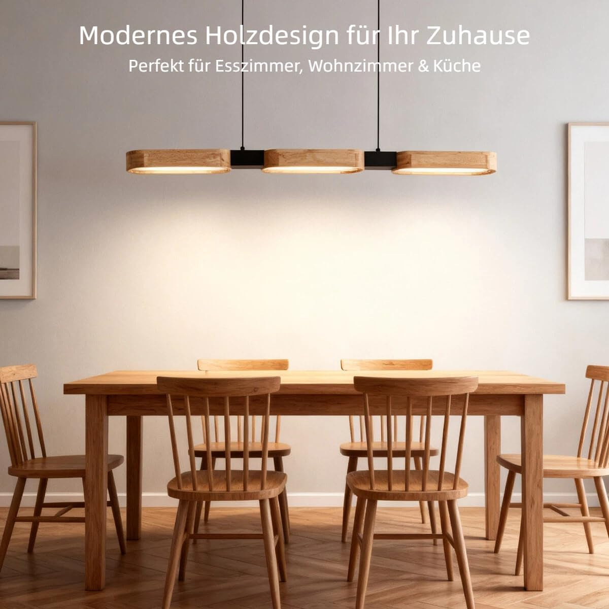 Pendelleuchte Holz 90 Cm Für Esstisch, LED Dimmbar 3000–6500K, Esszimmer Lampe Modern, Hängeleuchte Mit Fernbedienung & Memory Funktion