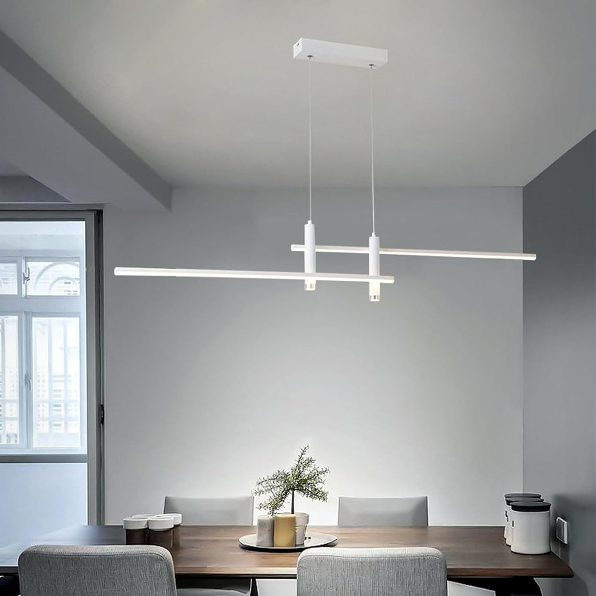 Moderne LED Pendelleuchte Esstisch Hängelampe Dimmbar Mit Fernbedienung Esszimmer Hängeleuchte Esszimmerlampe Pendellampe Höhenverstellbar Kronleuchter Für Büro Hängeleuchte (Schwarz, L120Cm)
