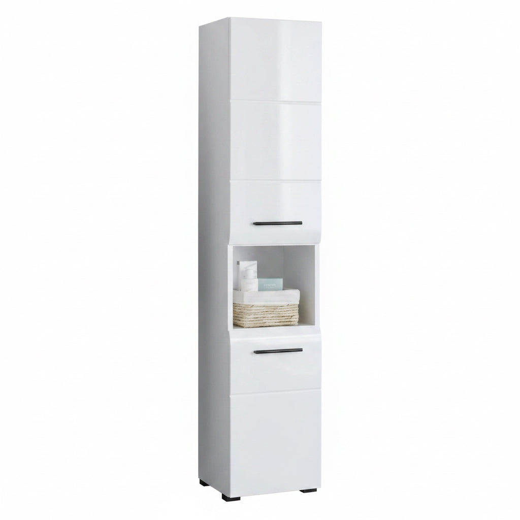 Trendteam Smart Living - Skin - Hochschrank - Weiß/Weiß Hochglanz - 5 Fächer, Eine Ablage Und Eine Schublade - (Bxhxt) 30 X 182 X 31 Cm - 2 Verstellbare Einlegeböden - Kratzfest
