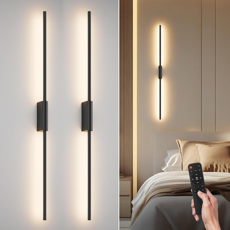 2 Stück LED Innen-Wandleuchte Mit Akku Schwarz, Touch, Fernbedienung Mit Timer & Schalter 100Cm 9W, Dimmbare Batteriebetriebene Wandlampe Für Wohnzimmer, Schlafzimmer Und Flur