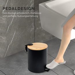 GREELUE 5L Kosmetikeimer Metall, Badezimmer Mülleimer Mit Deckel, Mülleimer Bad Mit Absenkautomatik (Soft Close) (Schwarz 5L)