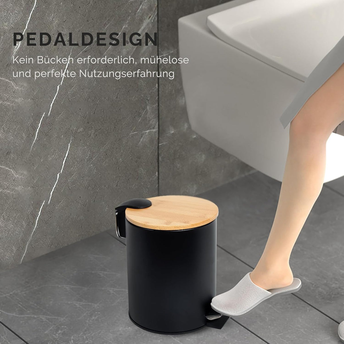 GREELUE 5L Kosmetikeimer Metall, Badezimmer Mülleimer Mit Deckel, Mülleimer Bad Mit Absenkautomatik (Soft Close) (Schwarz 5L)