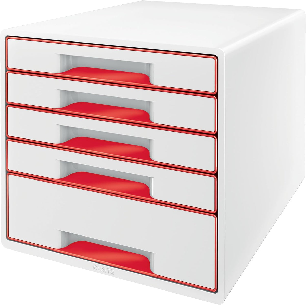 Leitz CUBE Schubladenbox Mit 4 Schubladen, Weiß/Grau, A4, Inkl. Transparentem Schubladeneinsatz, WOW, 52132001