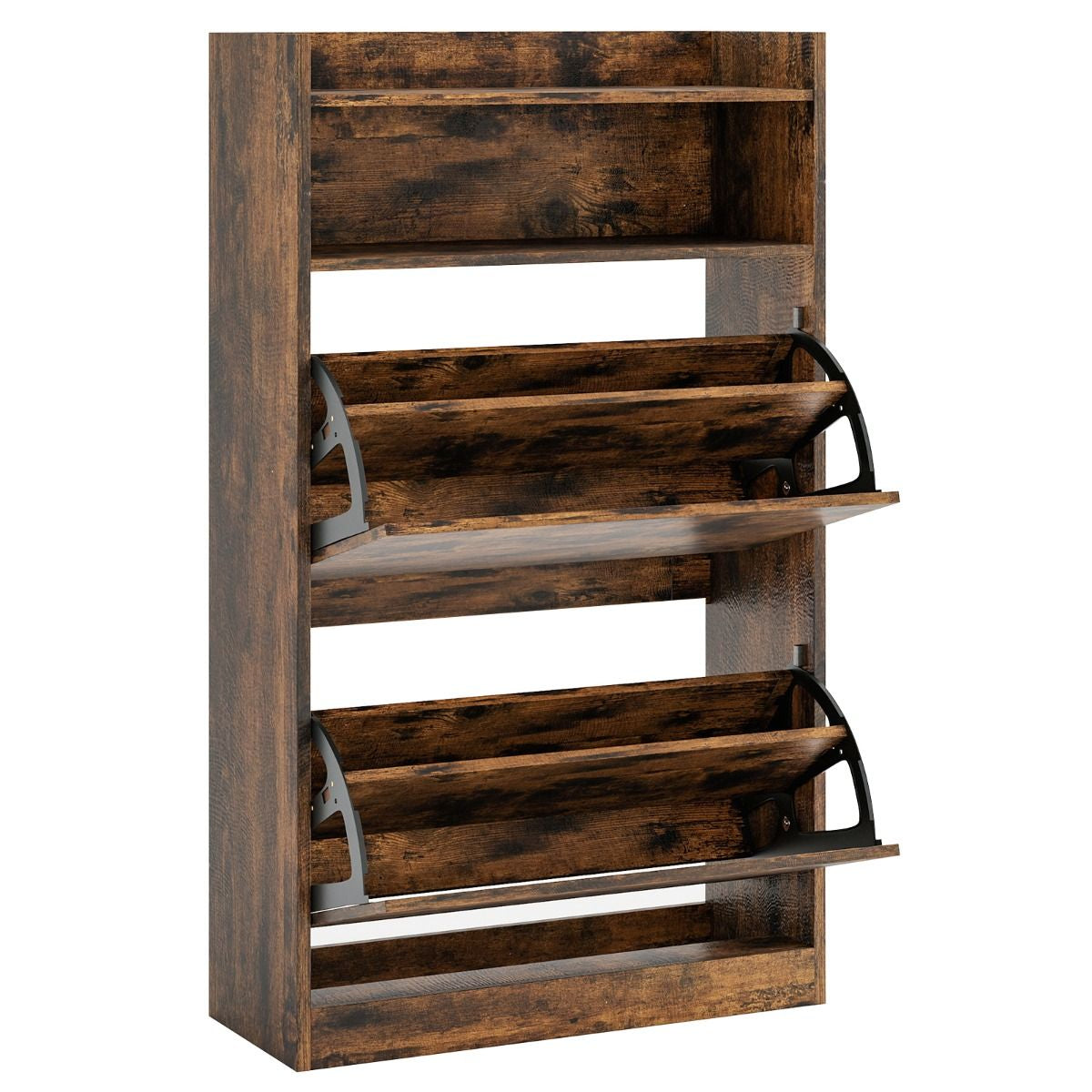 Schuhschrank Mit 2 Klappfächern Schlankes Verstecktes Holz-Schuhregal Weiß/Rustikale Holzoptik