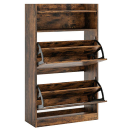Schuhschrank Mit 2 Klappfächern Schlankes Verstecktes Holz-Schuhregal Weiß/Rustikale Holzoptik